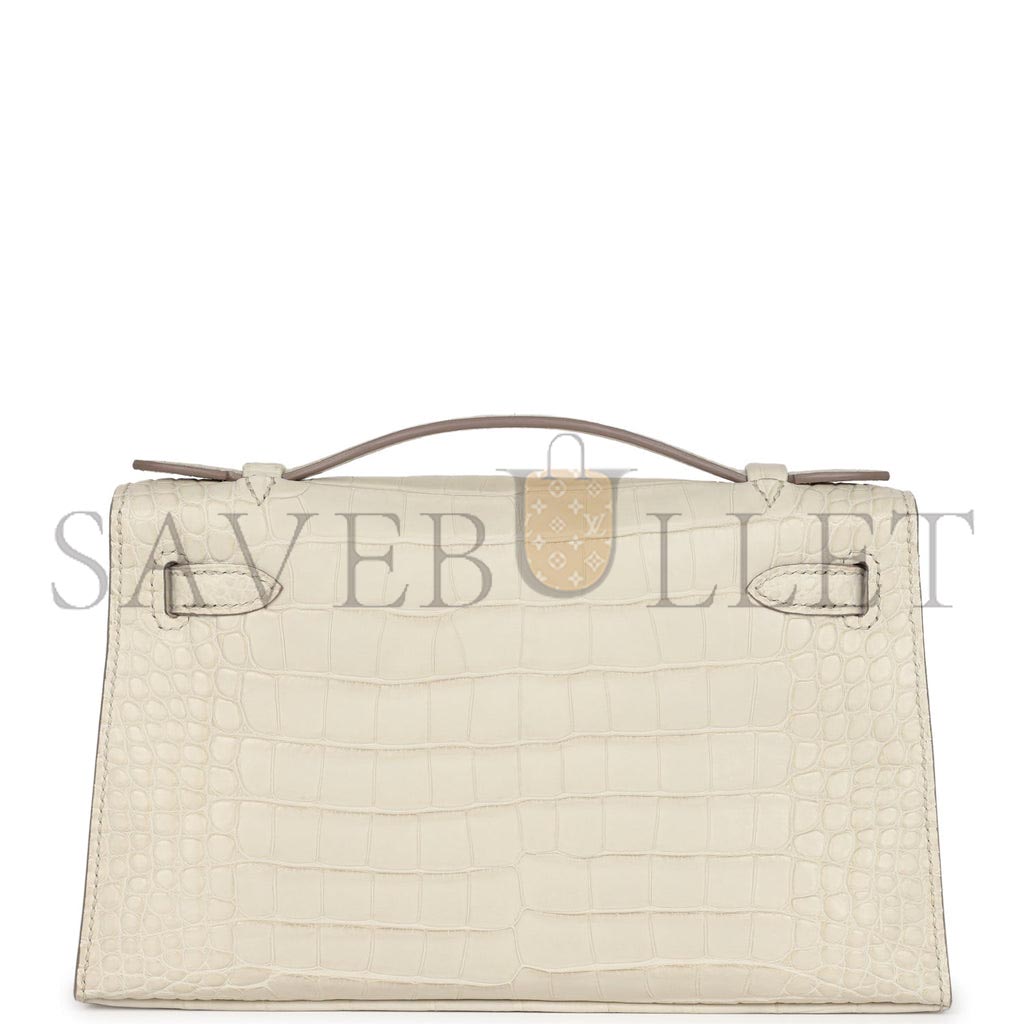 HERMÈS MASTER KELLY POCHETTE BETON MATTE ALLIGATOR GOLD HARDWARE (22*14*7cm) 